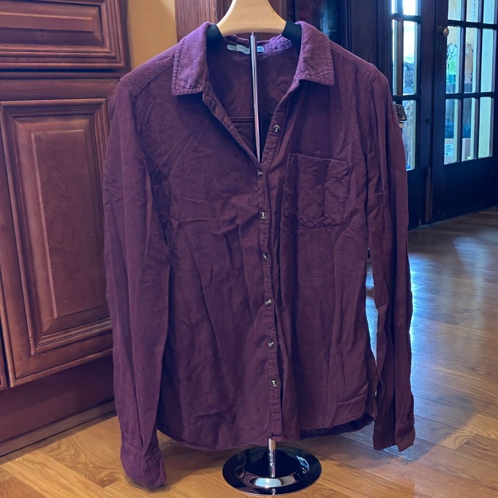 Maurices Women’s Maroon “Flannel” Long  sleeve Button down Large